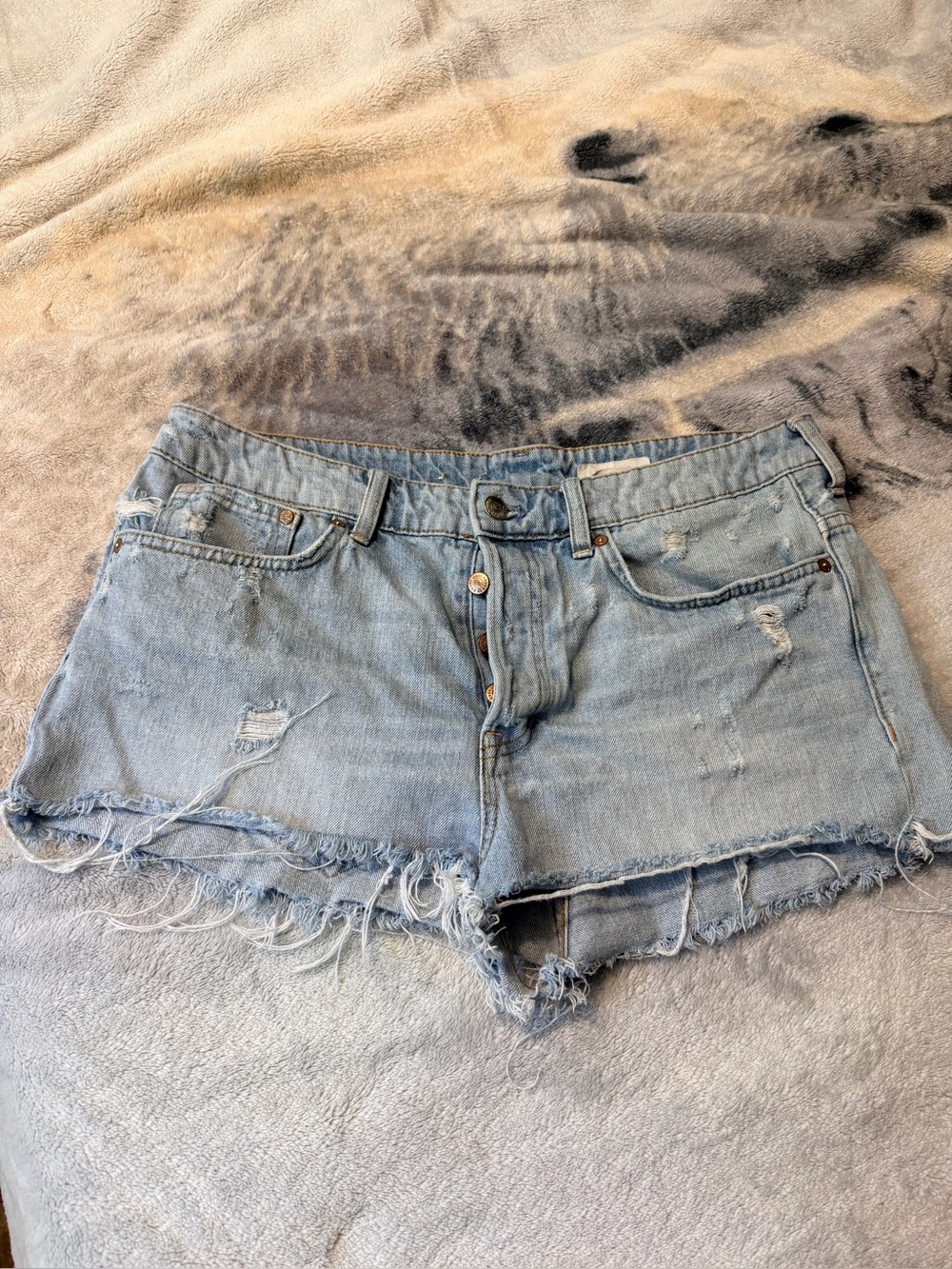 Light Blue Distressed Denim Shorts